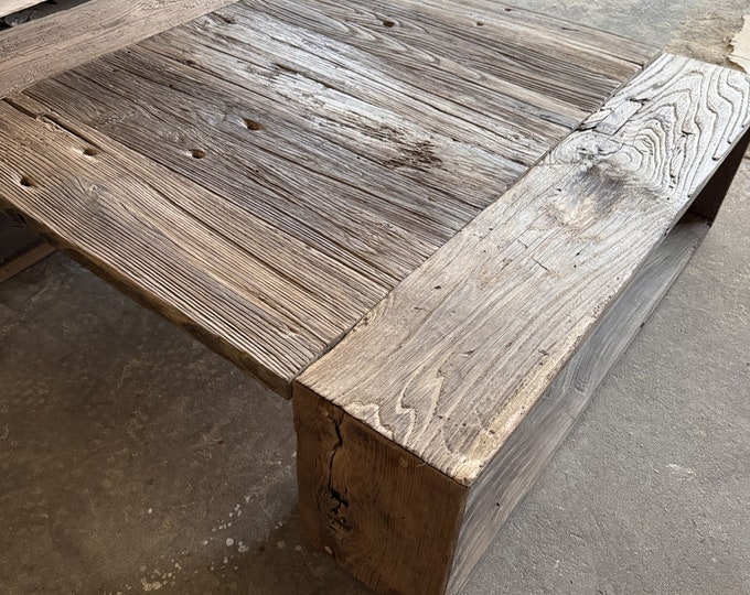 Unique Rustic Old Coffee Table • Handmade Farmhouse Furniture Living Room Coffee Table • Reclaimed Wood Live Edge Coffee Table