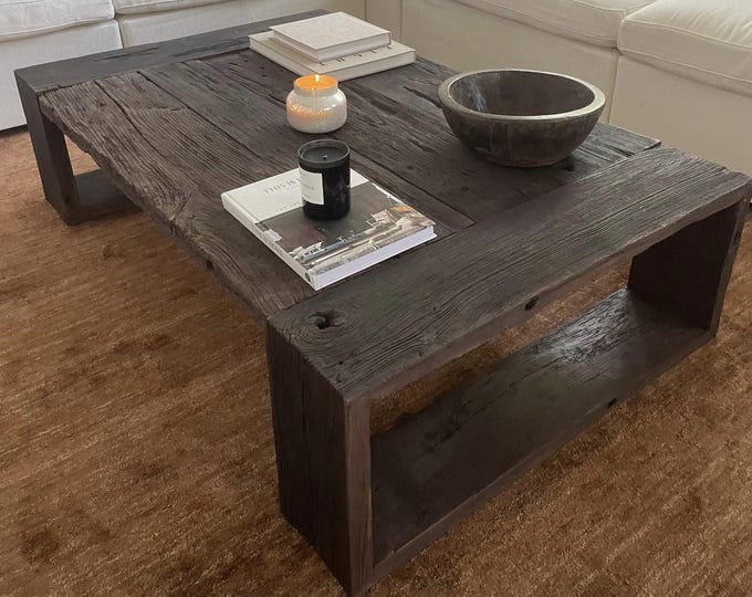 Rustic Old Wood Coffee Table • Living Room Handmade Farmhouse Coffee Table Furniture • Reclaimed Wood Live Edge Coffee Table