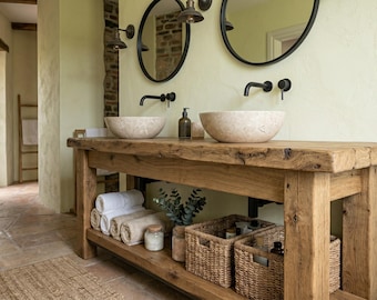 Reclaimed Oak Wood Bathroom Vanity • Makeup Vanity