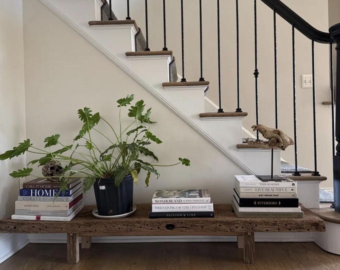 Reclaimed Oak Wood Bench  •  Handmade Low Shelf • Low Console Table