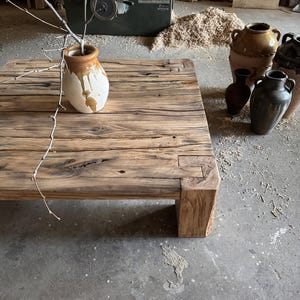 Rustic Reclaimed Barn Beam Oak Coffee Table •  Handmade Large Wood Coffee Table
