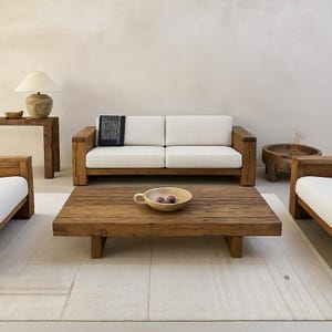 Rustic Barn Beam Oak Coffee Table •  Handmade Reclaimed Wood Low Coffee Table