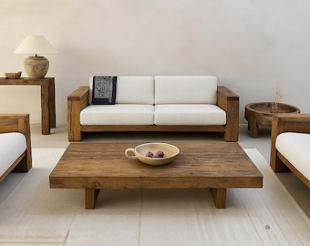 Rustic Barn Beam Oak Coffee Table •  Handmade Reclaimed Wood Low Coffee Table