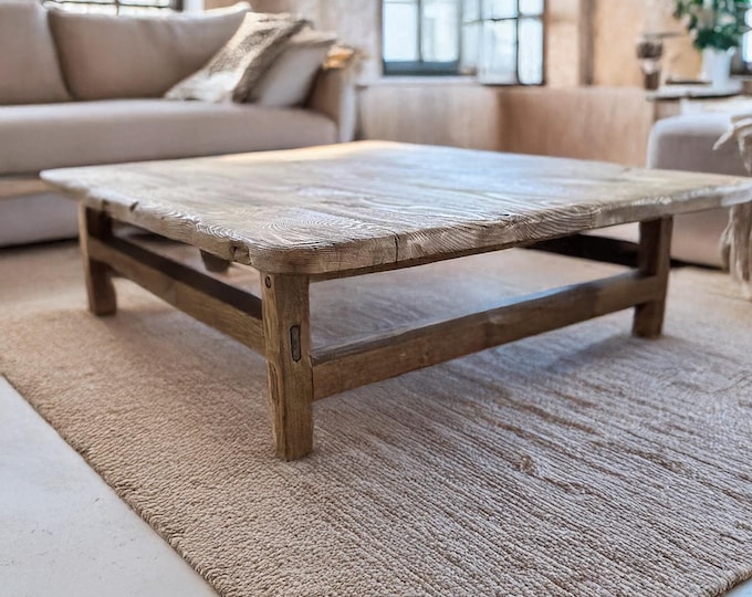 Handmade Live Edge Square Coffee Table - Reclaimed Wood Furniture