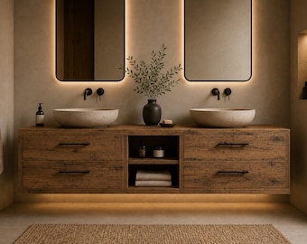 Reclaimed Wood Double Vessel Sink Vanity with Drawers