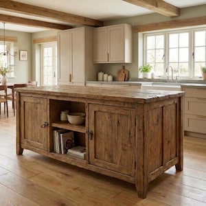 Reclaimed Oak Kitchen Island – Rustic Farmhouse Solid Wood Island With ...