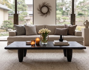 Dark Brown Reclaimed Wood Coffee Table, Low Rustic Handmade Living Room Furniture