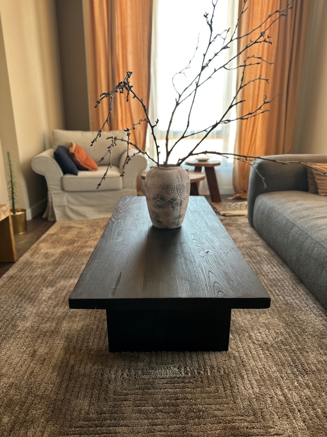 Black Coffee Table Reclaimed Oak Solid Wood Etsy