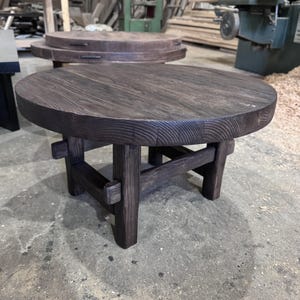 Unique Rustic Round Dark Coffee Table • Reclaimed Wood Side Table - Etsy