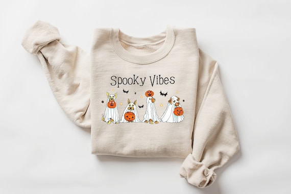 Halloween Sweatshirt, Halloween Sweater, Ghost Sweatshirt, Halloween Dog Sweatshirt,Ghost Dog Shirt,2023 Happy Halloween,Retro Spooky Season