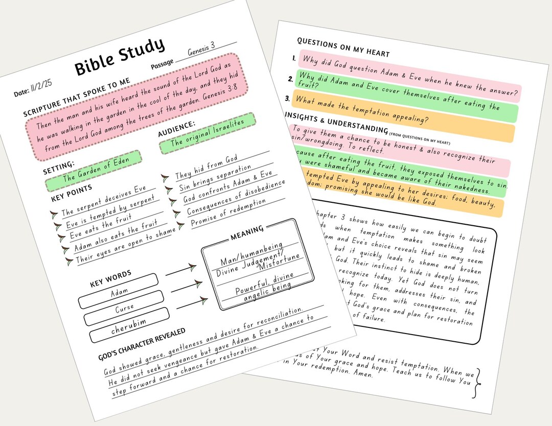 Bible Study Guide | Printable Template & Notes (PDF Format Files) - Etsy