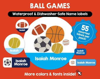 Pelotas deportivas Etiquetas impermeables aptas para lavavajillas Etiquetas personalizadas Etiquetas de nombres para niños Etiquetas personalizadas aptas para lavavajillas Pegatinas con nombres lindos Escuela