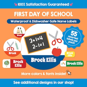 First Day of School Waterproof Labels Custom Labels Kid Name Labels Dishwasher-Safe Personalized Labels Cute Name Stickers Daycare Labels