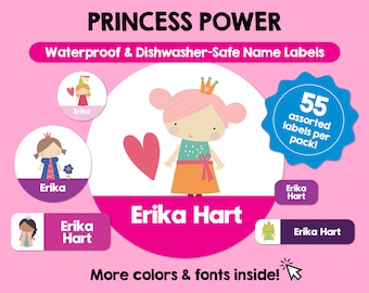 Princesa Etiquetas impermeables aptas para lavavajillas Etiquetas personalizadas Etiquetas de nombre para niños Etiquetas personalizadas aptas para lavavajillas Etiquetas lindas con nombres Escuela