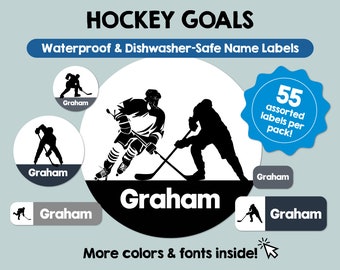Etiquetas impermeables de Hockey para hombre, etiquetas personalizadas con nombre de niño, etiquetas personalizadas aptas para lavavajillas, bonitas pegatinas con nombre, guardería escolar