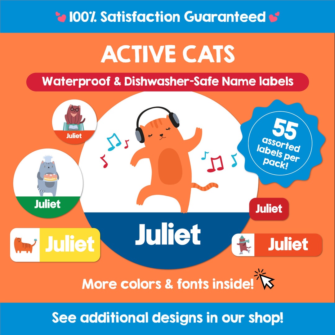Cats Waterproof Dishwasher Safe Labels Custom Labels Kid Name Labels ...