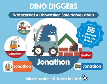 Dino Etiquetas impermeables aptas para lavavajillas Etiquetas personalizadas Etiquetas de nombres para niños Etiquetas escolares personalizadas aptas para lavavajillas Etiquetas adhesivas con nombres lindos