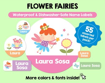 Hadas de flores Etiquetas impermeables aptas para lavavajillas Etiquetas personalizadas Etiquetas de nombres para niños Etiquetas personalizadas aptas para lavavajillas Etiquetas lindas con nombres