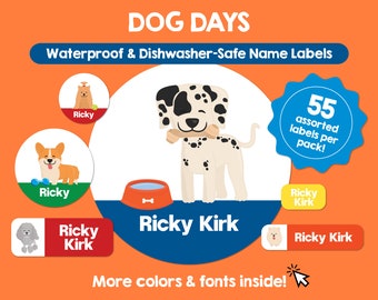 Etiquetas impermeables para perros, aptas para lavavajillas, etiquetas personalizadas, etiquetas con nombres de niños, etiquetas personalizadas aptas para lavavajillas, pegatinas con nombres bonitos, etiquetas para guardería