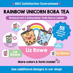 Boba Tea Waterproof Labels Custom Labels Kid Name Labels Dishwasher-Safe Personalized Labels Cute Name Stickers Daycare Labels