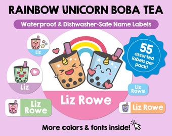 Boba Tea Etiquetas impermeables Etiquetas personalizadas Etiquetas de nombre de niño Etiquetas personalizadas aptas para lavavajillas Etiquetas lindas con nombre Etiquetas de guardería