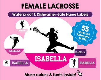 Etiquetas impermeables de Lacrosse femenina Etiquetas personalizadas Etiquetas de nombre de niño Etiquetas personalizadas aptas para lavavajillas Etiquetas lindas con nombres Guardería escolar