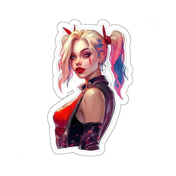 C'est Harley !, Harley, Quinn, Harleen Quinzel, Le meilleur vilain de tous les temps, Bande dessinée, Clown classique, Beau, Bouffon, Retro Kiss Cut Sticker