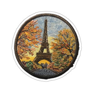 Parigi, Città delle luci, Città del romanticismo, Amore, Viaggi, Autunno a Parigi, Bello, Classico, Retro, Vintage, anni '80, Adesivi Kiss Cut - NON UNA PATCH