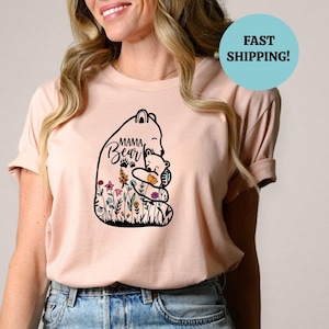 Mama Bear Shirt, Mama Sweatshirt, Mama Bear and Baby with Flowers Shirt, Mom Shirt, Mother&#39;s Day Shirt, Mother&#39;s Day Gift, New Mom Gifts