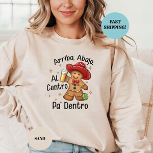 Mexican Christmas Sweatshirt, Latino Christmas Sweatshirt, Feliz Navidad Shirt, Spanish Gift, Arriba Abajo Al Centro Pa Dentro, Xmas Hoodie