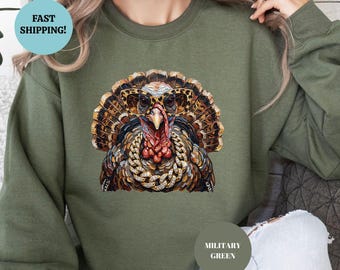 Glam Turkey Sweatshirt, Funny Turkey Sweater, Thanksgiving Apparel, Fall Autumn Hoodie