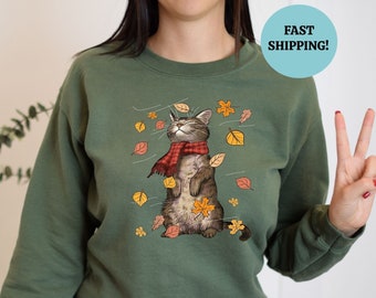 Cats Autumn Fall Sweatshirt, Funny Thanksgiving Sweatshirt, Cat Lovers Sweatshirt, Cat Fall Leaves Tree Sweatshirt, Fall Lover Hoodie