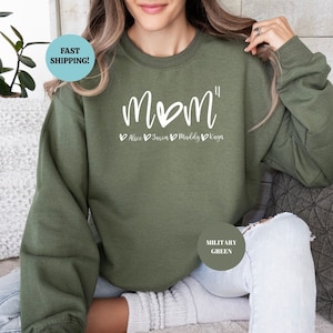 Sudadera personalizada para mamá de 4, suéter personalizado para mamá de 4 con nombres de niños, sudadera con capucha &quot;Mamá al Poder&quot;, regalo para el Día de la Madre, anuncio de embarazo