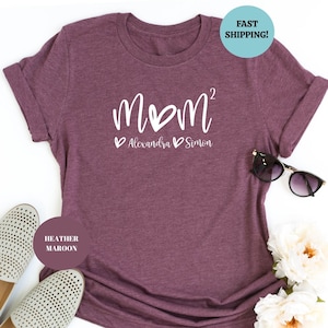 Camiseta personalizada para mamá de dos hijos, camiseta personalizada para mamá de dos hijos con nombres de niños, camiseta para mamá de gemelos, camiseta &quot;Mamá al Poder&quot;, regalo para el Día de la Madre, revelación de embarazo