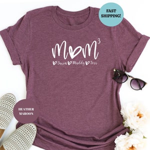 Camiseta personalizada para mamá de tres hijos, camiseta personalizada para mamá de 3 hijos con nombres de niños, sudadera &quot;Mamá al Poder&quot;, regalo para el Día de la Madre, camiseta para revelar el tercer bebé