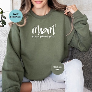 Sudadera personalizada para mamá de tres hijos, suéter personalizado para mamá de 3 hijos con nombres de niños, sudadera con capucha &quot;Mamá al Poder&quot;, regalo para el Día de la Madre, revelación del tercer bebé
