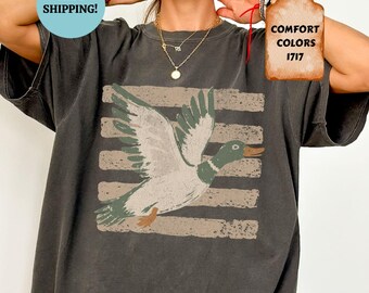 Comfort Colors Vintage Mallard Duck Hunting Shirt, Retro 90s Duck Striped T-Shirt