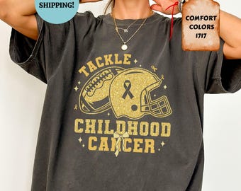Comfort Colors Tackle Childhood Cancer Shirt, Football Awareness Tee, Gift for Supporters and Families