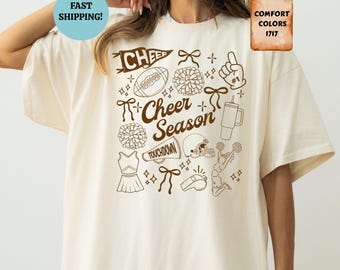 Comfort Colors® Cheer Season Shirt, Coquette Cheer Mom T-Shirt, Preppy Cheerleader Tee