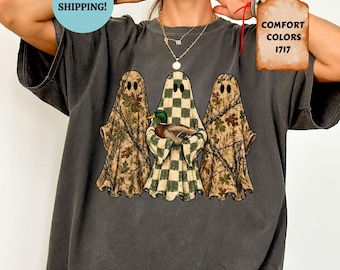 Comfort Colors Camo Ghost Duck Hunting Shirt, Hunting Halloween T-Shirt, Spooky Fall Apparel