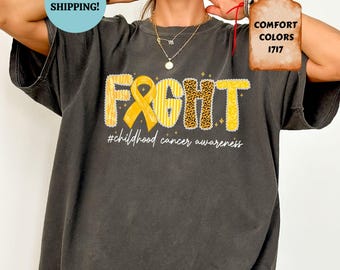 Comfort Colors® Fight Childhood Cancer Shirt, Cancer Awareness Tee, Gold Ribbon Tshirt