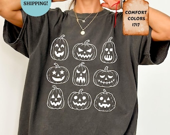 Comfort Colors Fall Pumpkin Shirt, Halloween Jack O Lantern Pumpkin T-Shirt, Spooky Season Tee
