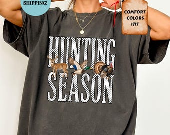 Comfort Colors® Polka Dot Hunting Season Shirt, Deer Duck Turkey Hunting Tee, Outdoors Graphic