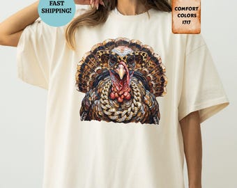 Comfort Colors® Glam Turkey Shirt, Funny Turkey T-Shirt, Women Thanksgiving Tee, Fall Autumn Top