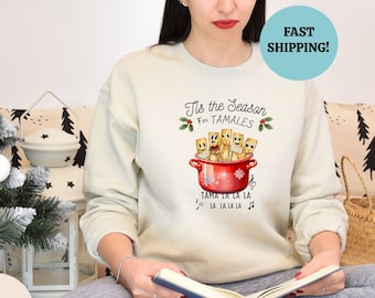 Mexicaans kersttrui, Tamale-sweater, Spaans vrolijk kerstfeest, dit is het seizoen voor Tamales, Spaans kerstshirt, Feliz Navidad