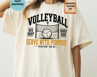 Comfort Colors Christian Volleyball Shirt, Serve With Purpose T-Shirt, Volleyball Coach Tee