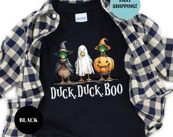 Duck Duck Boo T-Shirt, Halloween Goose Kids Shirt, Spooky Pumpkin Tee