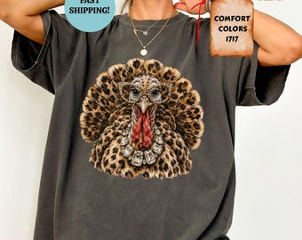 Glam Turkey Shirt, Comfort Colors Thanksgiving Tee, Turkey Lover Gift, Leopard Sunglasses Thanksgiving T-Shirt