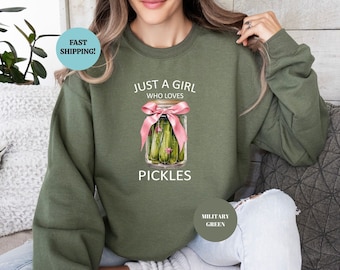 Sudadera "Just a Girl Who Loves Pickles", suéter divertido de pepinillos, regalo para amantes de los pepinillos, camiseta de cumpleaños, sudadera con capucha de pepinillos para niñas
