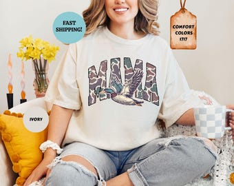 Comfort Colors® Hunting Mama Shirt, Duck Hunting Shirt, Mallard Duck Shirt, Mama of Hunters Camo Mama Shirt, Hunting Season Mom Life Shirt